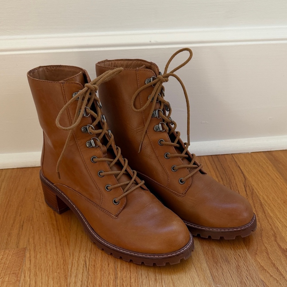 Madewell Brown Lace-Up Lugsole Leather Boots for Women Size 8